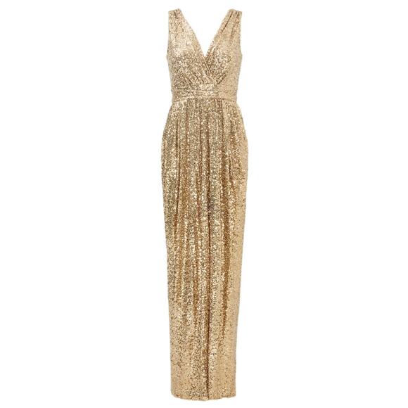 Badgley Mischka Gold Sequin Midi Dress - Picture 2 of 4